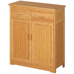 HOMCOM Bathroom Storage Cabinet, Bamboo Floor Cabinet Organizer With Doors And Adjustable Shelves, Natural -Furniture Specialty Store GUEST c2bd6b15 b83e 4ecb ac1d f7f104489a0d