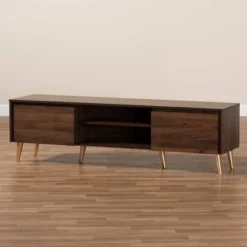 Landen Mid-Century Modern Wood TV Stand For TVs Up To 65" Walnut/Gold/Brown - Baxton Studio -Furniture Specialty Store GUEST c545d681 26d0 4691 9639 535440de3f14