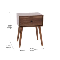 Flash Furniture Hatfield Mid-Century Modern One Drawer Wood Nightstand, Side Accent Or End Table With Soft Close Storage Drawer, Dark Walnut -Furniture Specialty Store GUEST c58dab24 671f 4309 982b 615ed874d587