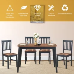 Set Of 4 Dining Chair Kitchen Black Spindle Back Side Chair With Solid Wooden Legs -Furniture Specialty Store GUEST c5cbf8a2 90e9 4671 93e0 2936587e2a89