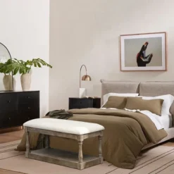 LuxenHome Upholstered Beige Linen Entryway And Bedroom Bench. -Furniture Specialty Store GUEST c653d3ba 38ea 45e9 a1bd 078c675a30a2