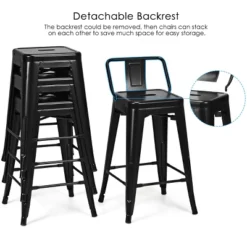 Tangkula Set Of 4 Metal Bar Stools 24" Industrial Chair Low Back Black -Furniture Specialty Store GUEST c68aea35 f6aa 4517 8b4a d62b27803ec2
