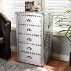 5 Drawer Davet Metal Accent Chest Silver - Baxton Studio