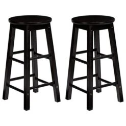 PJ Wood Classic Round Seat 29" Tall Kitchen Counter Stools For Homes, Dining Spaces, And Bars With Backless Seats & 4 Square Legs, Black (Set Of 4)