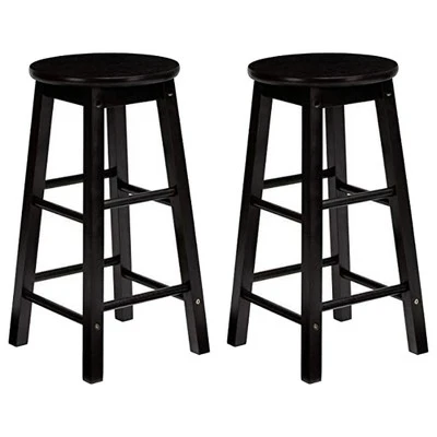 PJ Wood Classic Round Seat 29" Tall Kitchen Counter Stools For Homes, Dining Spaces, And Bars With Backless Seats & 4 Square Legs, Black (Set Of 4) 3 PJ Wood Classic Round Seat 29" Tall Kitchen Counter Stools For Homes, Dining Spaces, And Bars With Backless Seats & 4 Square Legs, Black (Set Of 4)