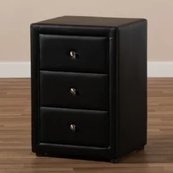 Tessa Faux Leather Upholstered 3 Drawer Nightstand Black - Baxton Studio -Furniture Specialty Store GUEST c7fd4dd3 d371 4dc7 948c 8332436d2c58