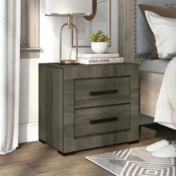 Roxava Contemporary 2 Drawer Nightstand Gray - MiBasics