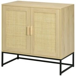 HOMCOM Accent Cabinet, Sideboard Buffet Cabinet With Rattan Doors, Adjustable Shelf And Metal Base, Boho Storage Cabinet, Natural -Furniture Specialty Store GUEST c93bec85 450d 455b acbf 08431b81f735
