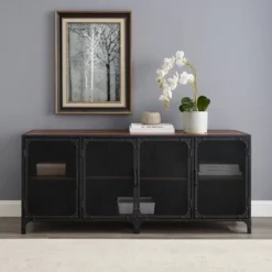 Urban Industrial Metal Mesh 4 Door TV Stand For TVs Up To 65" Dark Walnut - Saracina Home -Furniture Specialty Store GUEST c96cf0b4 a47c 4528 82de 5d4caa89908c