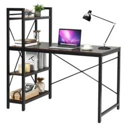 Costway 47.5" Computer Desk Writing Desk Study Table Workstation With 4-Tier Shelves Brown -Furniture Specialty Store GUEST ca1cb600 a684 442a bb71 142aa2818245