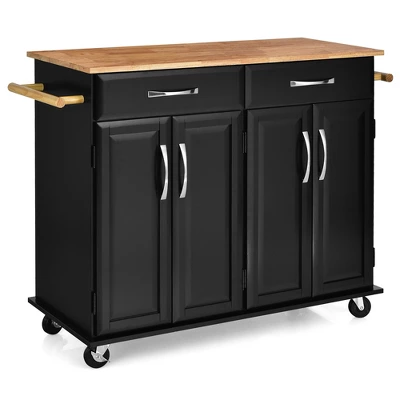 Costway 4-Door Rolling Kitchen Island Cart Buffet Cabinet W/ Towel Racks Drawers WhiteBlack 11 Costway 4-Door Rolling Kitchen Island Cart Buffet Cabinet W/ Towel Racks Drawers WhiteBlack - Image 9