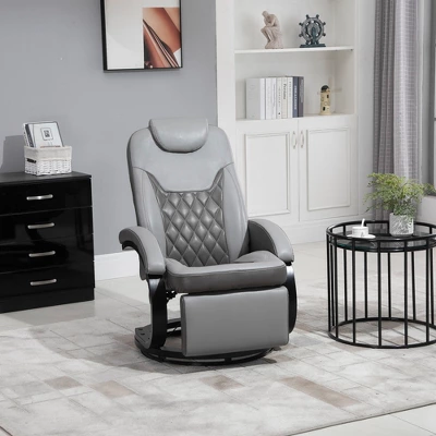 HOMCOM PU Recliner Reading Armchair With Footrest, Headrest And Round Steel/Wood Base For Living Room Or Office, Gray 4 HOMCOM PU Recliner Reading Armchair With Footrest, Headrest And Round Steel/Wood Base For Living Room Or Office, Gray - Image 2