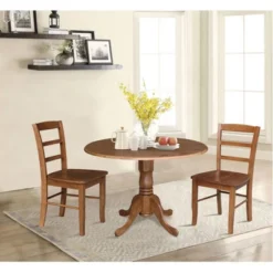 42" Albion Drop Leaf Dining Table With 2 Madrid Ladderback Chairs Distressed Oak - International Concepts