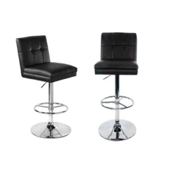 Set Of 2 Sloan Adjustable Faux Leather Swivel Barstools Black - Boraam