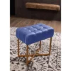 BirdRock Home Rectangular Tufted Blue Foot Stool Ottoman With Pale Gold Legs
