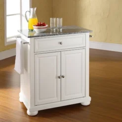 Alexandria Granite Top Portable Kitchen Island/Cart White/Gray - Crosley