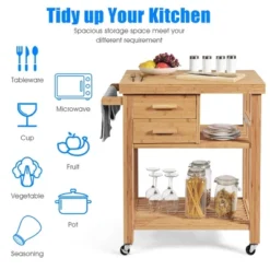 Costway Bamboo Kitchen Trolley Cart Wood Rolling Island W/ Tower Rack & Drawers -Furniture Specialty Store GUEST ce4951b0 d6e2 4314 8abb f05ad1b15c77
