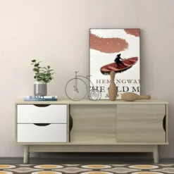 Costway TV Stand For TV Up To 60'' Media Console Table Storage With Doors Walnut/Oak -Furniture Specialty Store GUEST ce944035 5d3b 4013 aba3 282933fc3074