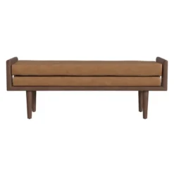 Wood Bench With Upholstered Seat Faux Leather Caramel - HomePop -Furniture Specialty Store GUEST d03d4384 3776 4b6f b3ca eabb55e45119