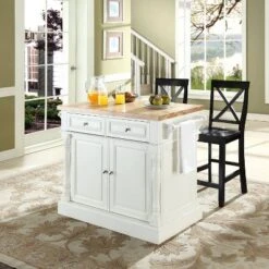 Oxford Kitchen Island With 2 Counter Height Barstools White - Crosley