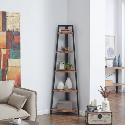 70" Free Standing 5 Tier Pyramid Corner Shelf - Danya B. 7 70" Free Standing 5 Tier Pyramid Corner Shelf - Danya B. - Image 5