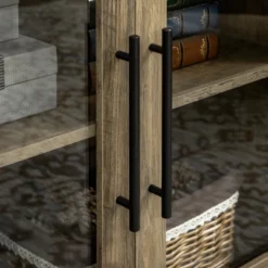 HOMCOM Farmhouse Style Buffet Cabinet, Glass Door Sideboard, Kitchen Storage Cabinet, Coffee Bar For Living Room, Distressed Grey -Furniture Specialty Store GUEST d2cfe890 dce0 4acf a8ca ca56103b2c2f