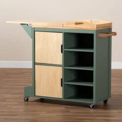 Dorthy Two-Tone Wood Kitchen Cart Green/Natural - Baxton Studio -Furniture Specialty Store GUEST d36057d4 dda0 4f07 9533 1cf42532559e