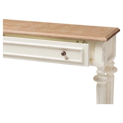 Marquetterie French Provincial Style Weathered Oak Wash And Distressed Wood Finish Two - Tone Console Table - White - Baxton Studio 4 Marquetterie French Provincial Style Weathered Oak Wash And Distressed Wood Finish Two - Tone Console Table - White - Baxton Studio - Image 2