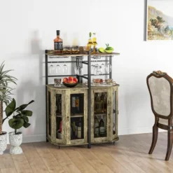 Costway Corner Bar Cabinet Industrial Liquor Wine Cabinet With Glass Holder & Mesh Doors -Furniture Specialty Store GUEST d4861037 a42a 4d7d bde5 2b8b8f3e77b0