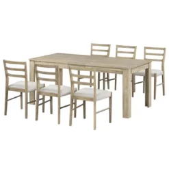 7 PCS Extendable Wooden Dining Table Set With 6 Upholstered Chairs, 12" Leaf And 2 Drawers-ModernLuxe -Furniture Specialty Store GUEST d48cece5 52d0 4206 a864 29cd9041460d