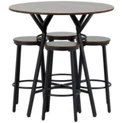 HOMCOM Industrial 5-Piece Bar Table And Chairs Set, Space Saving Dining Table With 4 Stools For Pub And Kitchen, Brown 9 HOMCOM Industrial 5-Piece Bar Table And Chairs Set, Space Saving Dining Table With 4 Stools For Pub And Kitchen, Brown -Furniture Specialty Store GUEST d4ca71e7 e2d5 4df2 9c76 6cb30865ab28