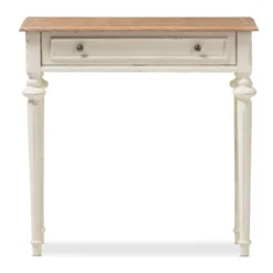 Marquetterie French Provincial Style Weathered Oak Wash And Distressed Wood Finish Two - Tone Console Table - White - Baxton Studio