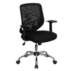 Flash Furniture Mid-Back Mesh Tapered Back Swivel Task Office Chair With LeatherSoft Seat, Chrome Base And T-Arms -Furniture Specialty Store GUEST d50068b6 3313 48e3 8a70 0e6f76967a02