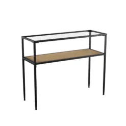 Dorhice Glass Top Console Table Black/Natural - Aiden Lane -Furniture Specialty Store GUEST d57c3b6d 90b7 44b1 a2d5 560b72d48781