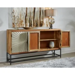 Gleaming 4 Door Credenza With Silver Doors Light Brown/Black - Treasure Trove Accents -Furniture Specialty Store GUEST d5aa8f40 64ad 4005 ab90 9b015f5a983c