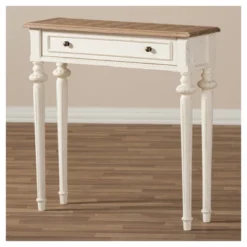 Marquetterie French Provincial Style Weathered Oak Wash And Distressed Wood Finish Two - Tone Console Table - White - Baxton Studio 8 Marquetterie French Provincial Style Weathered Oak Wash And Distressed Wood Finish Two - Tone Console Table - White - Baxton Studio -Furniture Specialty Store GUEST d67acbec bb97 4823 b46b 45bf1e4e6bac