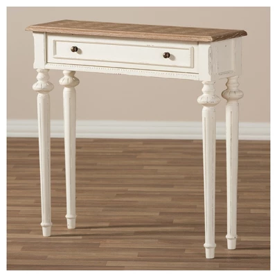 Marquetterie French Provincial Style Weathered Oak Wash And Distressed Wood Finish Two - Tone Console Table - White - Baxton Studio 5 Marquetterie French Provincial Style Weathered Oak Wash And Distressed Wood Finish Two - Tone Console Table - White - Baxton Studio - Image 3