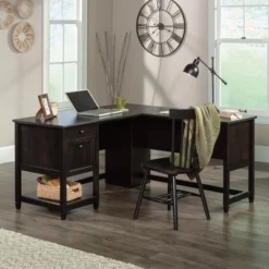 Edge Water 2 Drawer L Shaped Desk Estate Black - Sauder