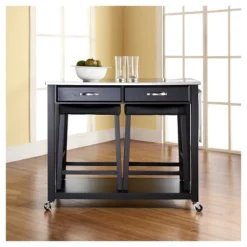 Stainless Steel Top Kitchen Cart/Island - Black With 24" Black Upholstered Saddle Stools - Crosley -Furniture Specialty Store GUEST d7a2c547 e67b 455d 9c47 22aee8c3fa83
