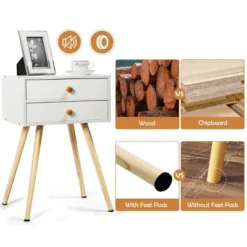 Costway 2PCS Mid Century Modern 2 Drawers Nightstand In White Sofa Side Table End Table -Furniture Specialty Store GUEST d85b969a 89ac 4488 8b1a cacd237af19b