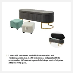 Nuria 50" Wide Modern Upholstered Flip Top Storage Bench With Golden Metal C-shaped Sled Legs For Living Room | ARTFUL LIVING DESIGN -Furniture Specialty Store GUEST d88e8cdf 6e82 47ca aacd 725ec0428b03