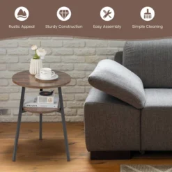 Costway 2PCS 2-Tier Bedside End Table Round Nightstand For Bedroom Living Room Brown/Walnut -Furniture Specialty Store GUEST d92e28cd 5424 4716 97e5 c619edb12799