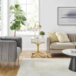 17.75" Rectangular Modern Glam Side Table With Drawer White/Gold - Danya B. -Furniture Specialty Store GUEST da816ac9 d8f3 4af3 af56 b1d7225a5227