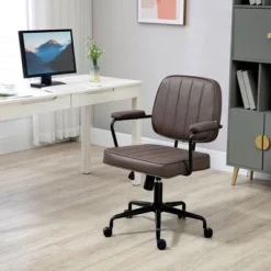 Vinsetto Home Office Chair, Microfiber Computer Desk Chair With Swivel Wheels, Adjustable Height, And Tilt Function, Light Brown