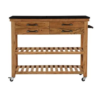 Coastal Wood Kitchen Cart Brown - Olivia & May 7 Coastal Wood Kitchen Cart Brown - Olivia & May - Image 5
