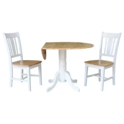 42" Drop Leaf Dining Table Set With 2 San Remo Splat Back Chairs White/Natural - International Concepts