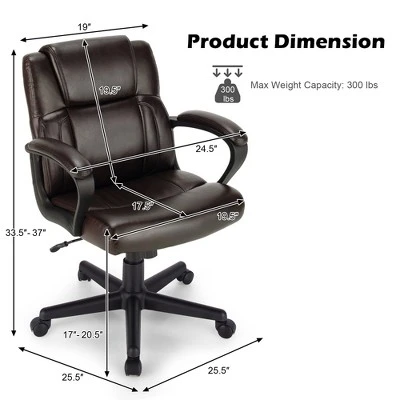 Costway Executive Leather Office Chair Adjustable Computer Desk Chair W/ Armrest 4 Costway Executive Leather Office Chair Adjustable Computer Desk Chair W/ Armrest - Image 2