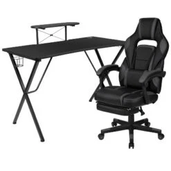 Flash Furniture Gaming Desk With Cup Holder/Headphone Hook/Monitor Stand & Reclining Back/Arms Gaming Chair With Footrest -Furniture Specialty Store GUEST dc2103ed 05b8 451b 9c6f 8ce0f059dfdf