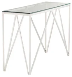 55 Downing Street Modern Chrome Stainless Steel Rectangular Console Table 47 1/4" X 15 3/4" Silver Glass Tabletop For Living Room Bedroom Bedside Home -Furniture Specialty Store GUEST dc76748a c906 4b90 9c78 3edd89e39e22