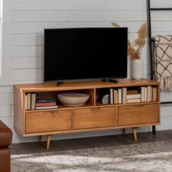 Cara Mid-Century Modern 3 Drawer TV Stand For TVs Up To 65" - Saracina Home -Furniture Specialty Store GUEST dcaab5ac 058b 4924 9bcd 1774bd23a9f2